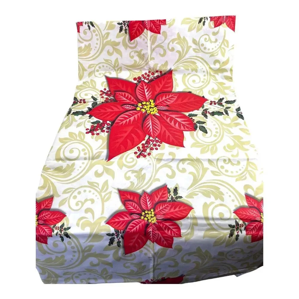 Vtg Christmas Poinsettia Paper Tablecloth 70